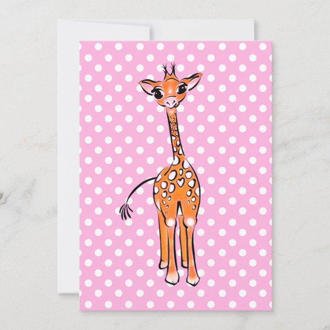 zeichnend niedliche Giraffe, Safaritier, Polka-Pun Einladung (Vorderseite)