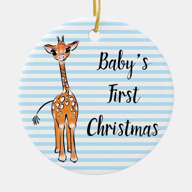 zeichnend niedliche Giraffe, Safaritiere, blaue St Keramik Ornament (Vorne)