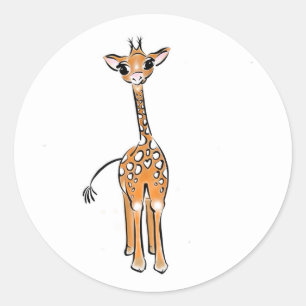 zeichnend niedliche Giraffe, Safaritiere Runder Aufkleber