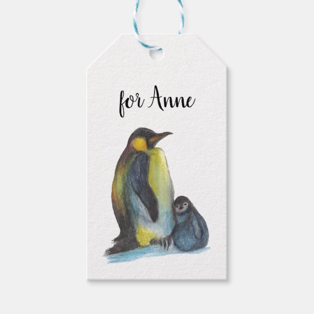 Zeichnend Pinguine Geschenkanhänger (Vorderseite)