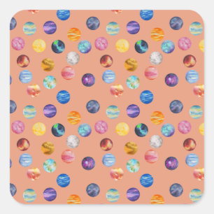 Zeichnend Planeten in Aquarellfarben - orange Quadratischer Aufkleber