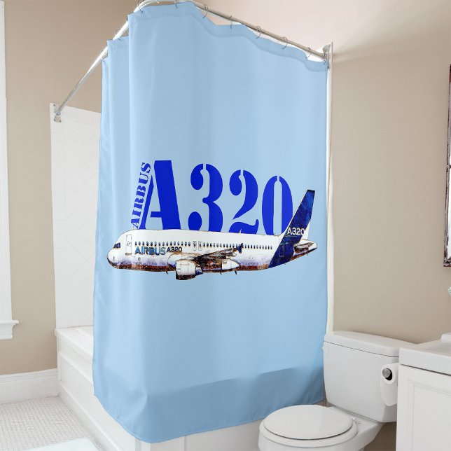 Zeichnend Profil des Flugzeugs A320 Duschvorhang (Airbus A320 Aircraft Watercolor drawing Profile. Shower Curtain)