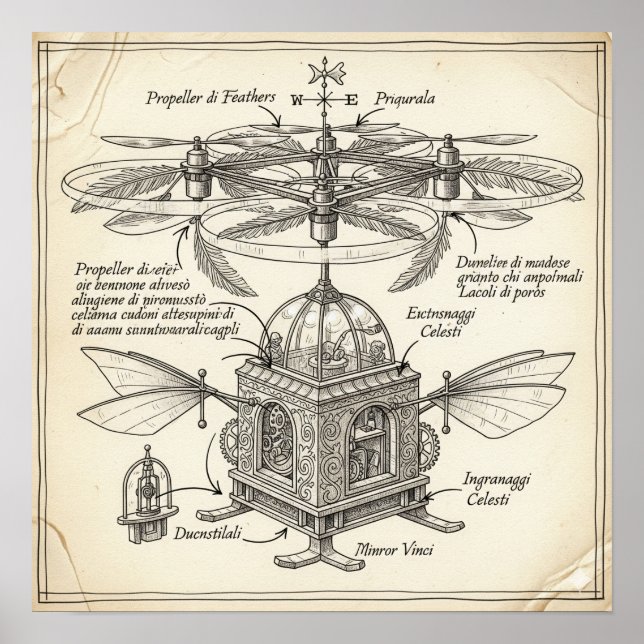Zeichnend Renaissance-Flugmaschine Poster (Vorne)