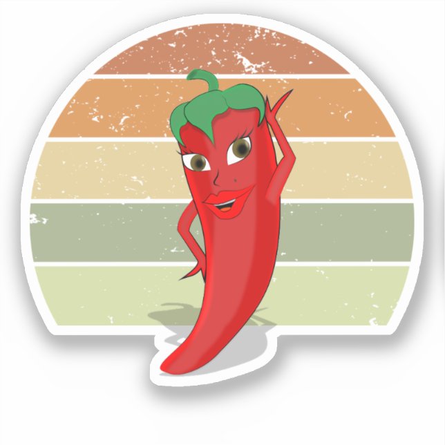 Zeichnend Retro Sunset Hot Pepper Diva Aufkleber (Vorderseite)