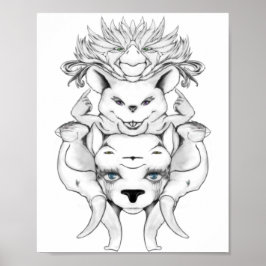 Zeichnend Schwarz-Weiß-Tierart Poster