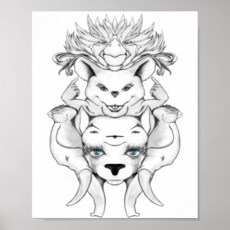 Zeichnend Schwarz-Weiß-Tierart Poster