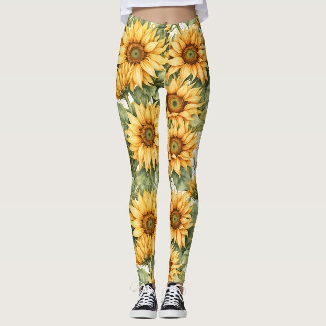 Zeichnend Sonnenblumen Leggings (Vorderseite)
