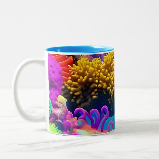 Zeichnend Unterwasserkorallenriff Zweifarbige Tasse (Links)