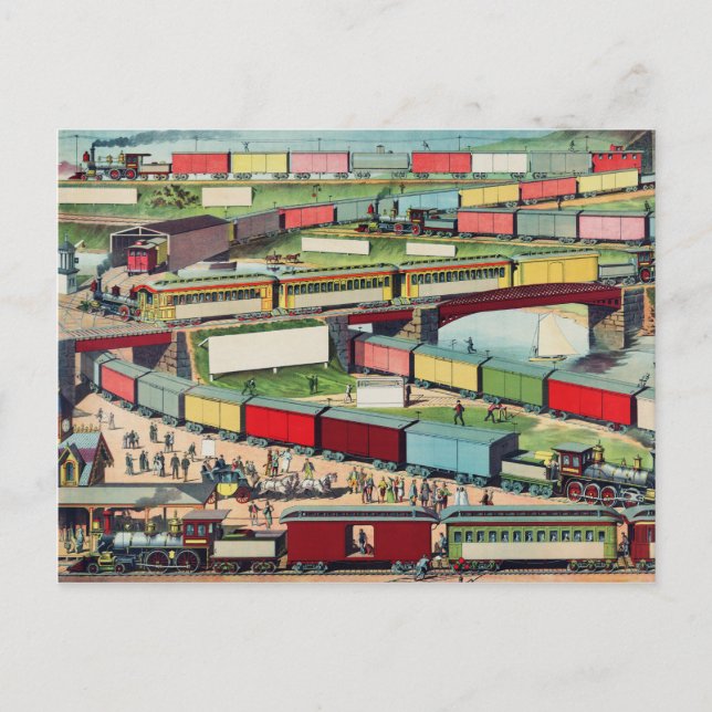 Zeichnend Vintager Bahnhof Postkarte (Vorderseite)