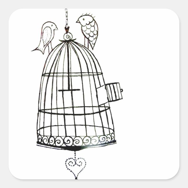 zeichnend Vogelkäfig Quadratischer Aufkleber (Vorderseite)