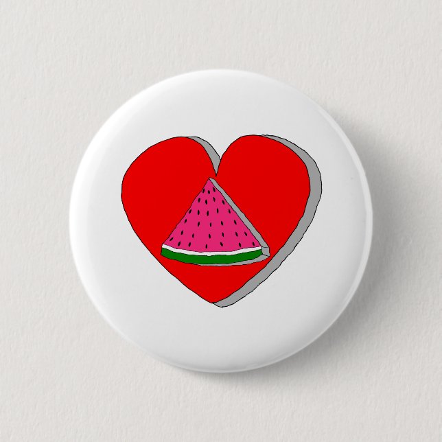 Zeichnend Wassermelone und Rotes Herz Button (Vorderseite)