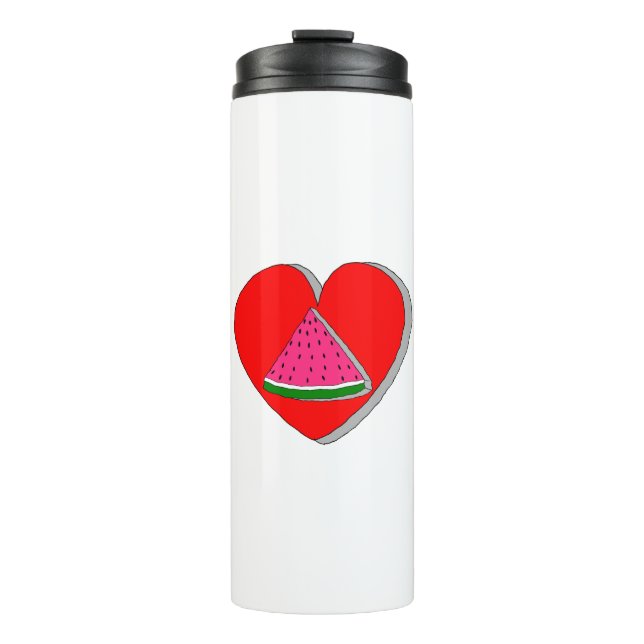 Zeichnend Wassermelone und Rotes Herz Thermosbecher (Vorderseite)