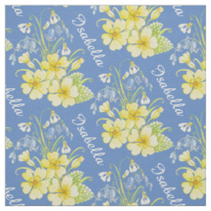 Zeichnende Frühlings-Blumen und gelbes blaues Stoff