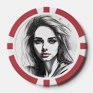 Zeichnung des Porträts einer Frau Pokerchips