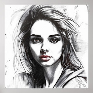 Zeichnung des Porträts einer Frau Poster