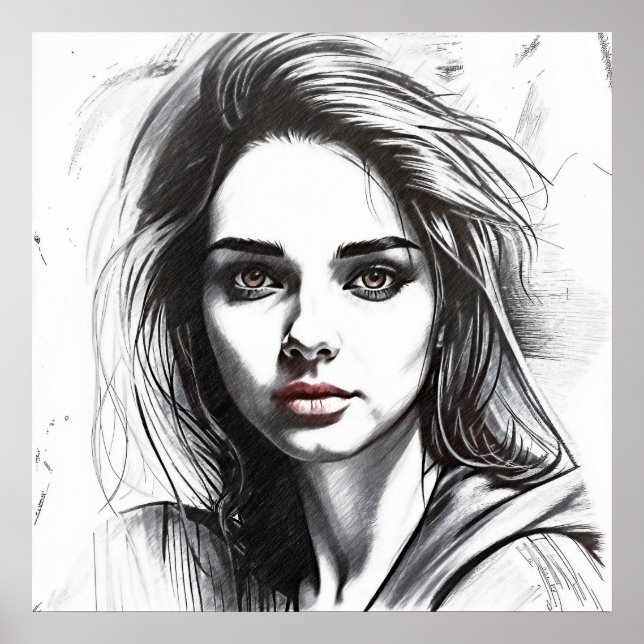Zeichnung des Porträts einer Frau Poster (Vorne)