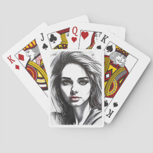 Zeichnung des Porträts einer Frau Spielkarten