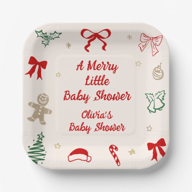 Zeichnung einer fröhlichen kleinen Weihnachts-Baby Pappteller (Vorderseite)