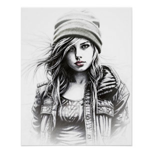 Zeichnung einer jungen Grunge Poster