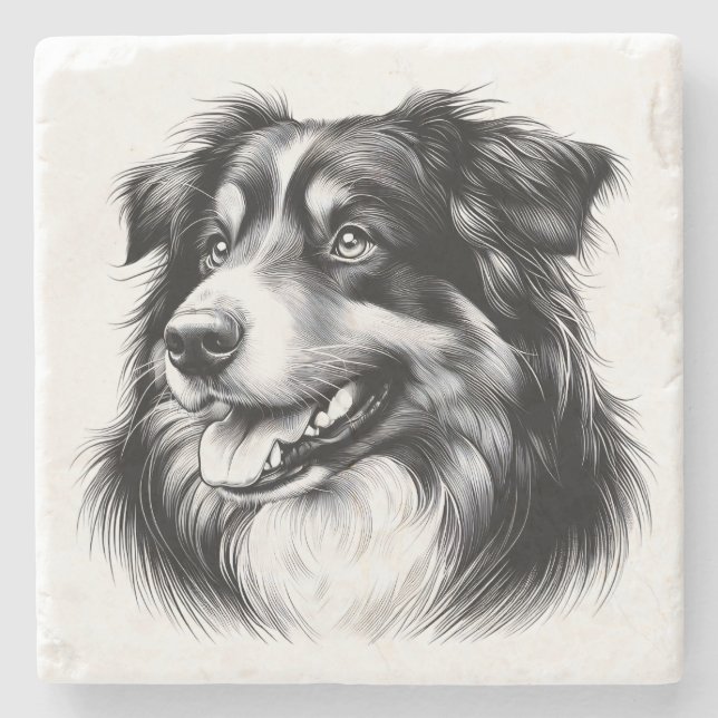 Zeichnung eines Australian Shepherd Steinuntersetzer (Vorderseite)