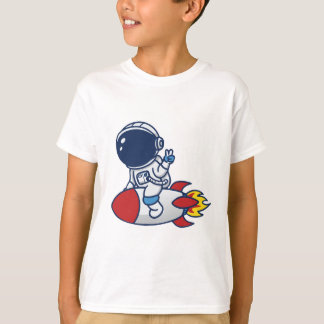 Zeichnung eines Cartoon-Astronauten auf einer Rake T-Shirt