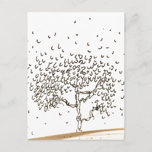 Zeichnung eines Cartoon-Baums mit fallenden Blätte Postkarte