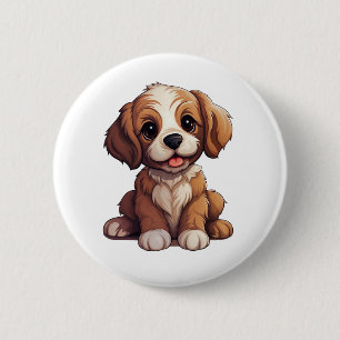 Zeichnung eines Cartoon-Hundes Button