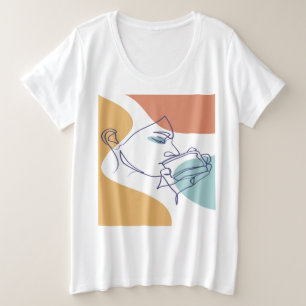 Zeichnung eines Frauenporträts beim Kaffeetrinken  Große Größe T-Shirt