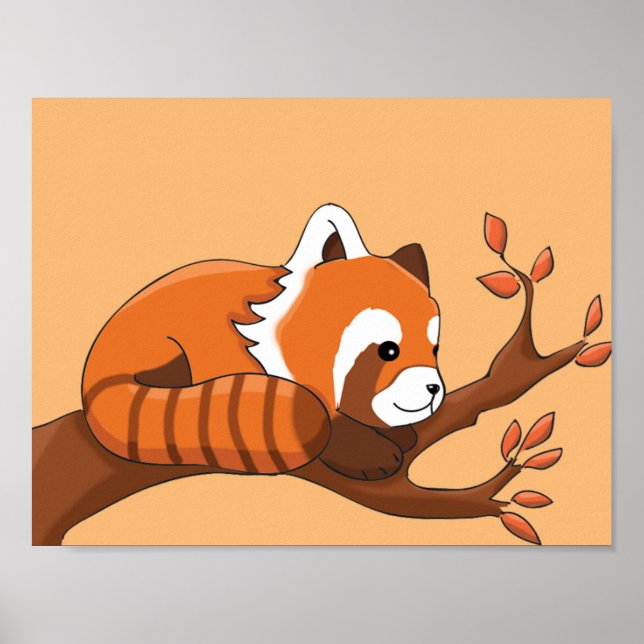 Zeichnung eines roten Pandas im Baum Poster (Vorne)