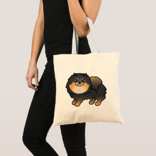 Zeichnung eines schwarz-roten Cartoon Pomeranian H Tragetasche