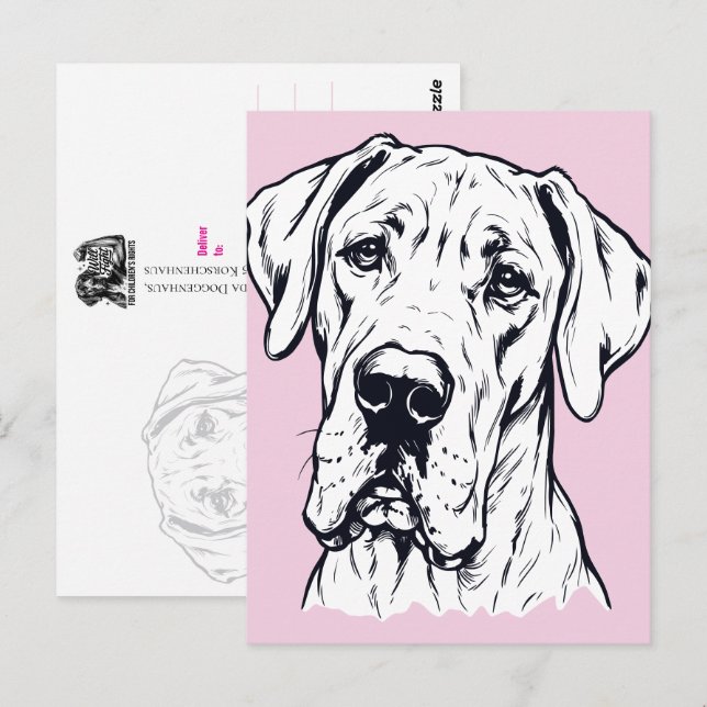 Zeichnung Große Däne Kopf Postkarte (Vorne/Hinten)