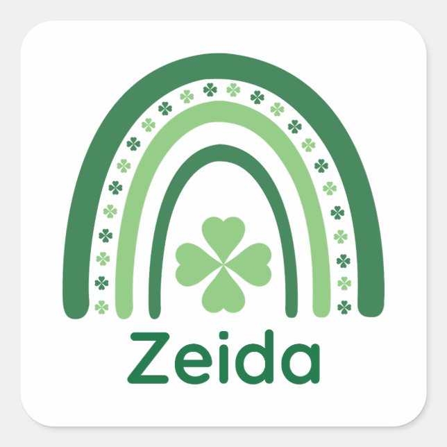 Zeida Name Clover Boho Rainbow Quadratischer Aufkleber (Vorderseite)