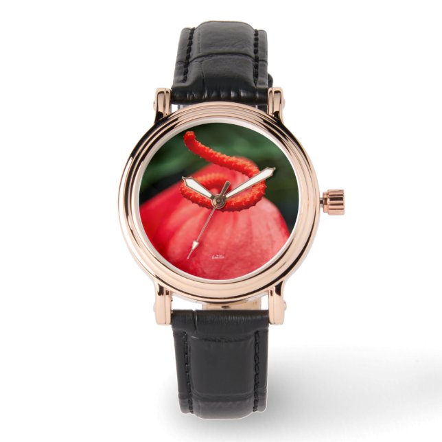 Zeigen Sie Foto eine rote Blume Armbanduhr (Vorderseite)