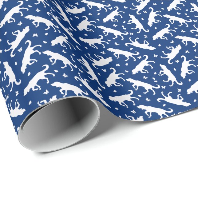 Zeiger und Schmetterlinge (Blau) Geschenkpapier (Rolleneckpunkt)