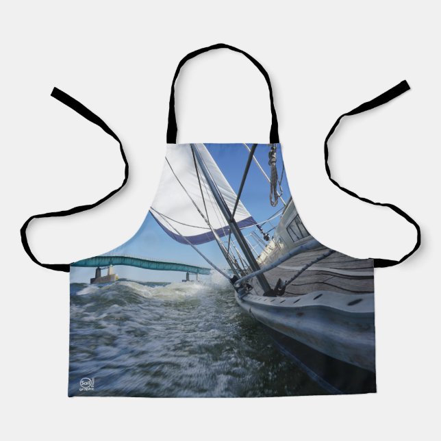 Zeilboot met koers op brug. schürze (Vorderseite)