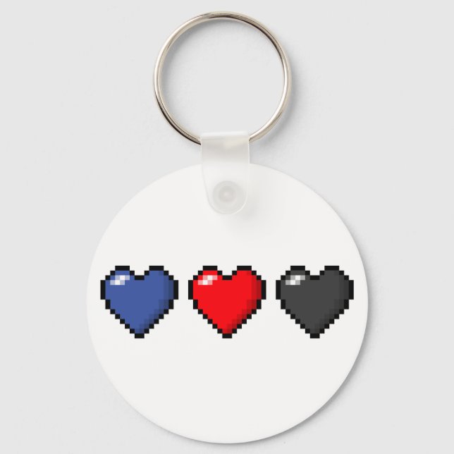 Zeile mit drei Pixel-Herz-Flag-Polyamory-Flag Schlüsselanhänger (Vorderseite)