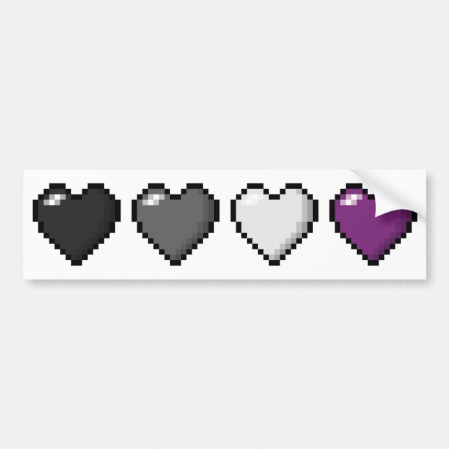 Zeile mit vier Pixel-Herzstücken für den asexuelle Autoaufkleber (Vorne)