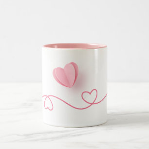Zeilenlänge Herzform mit realistischem Papierherz Zweifarbige Tasse