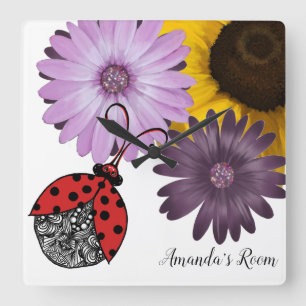 Zeilenumbruch mit realistischen Blume Quadratische Wanduhr