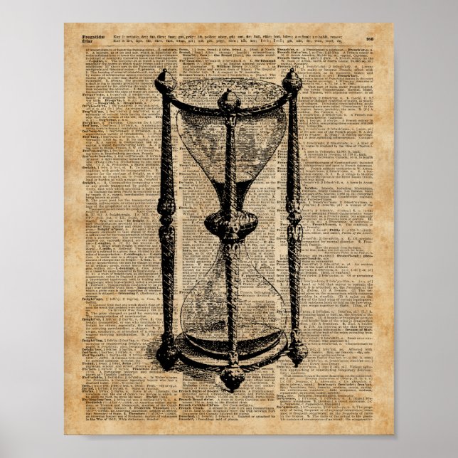 Zeit, antikes Hourglass, Sandglas Vintage Buchseit Poster (Vorne)