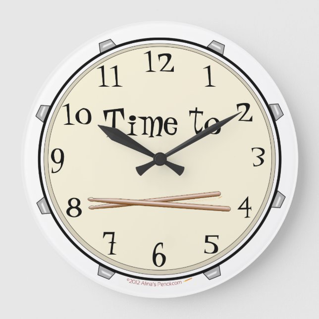 Zeit bis zum Drum Wall Clock für Drummer mit Zahle Große Wanduhr (Vorderseite)