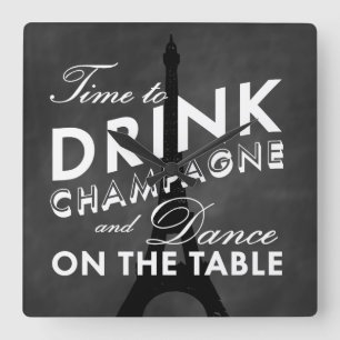 Zeit, Champagne-Eiffelturm-Wanduhr zu trinken Quadratische Wanduhr