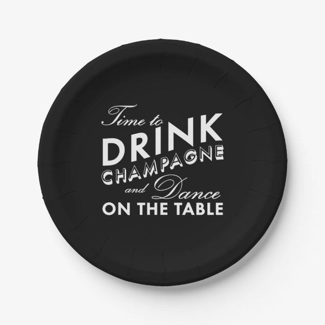 Zeit, Champagne zu trinken - Schwarzes Pappteller (Vorderseite)