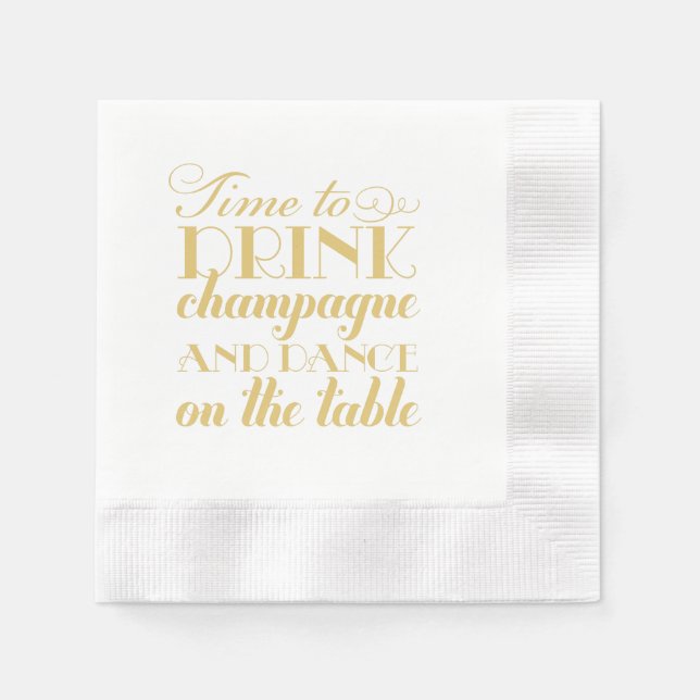 Zeit, Champagner Gold Zitat Typografie zu trinken Serviette (Vorderseite)