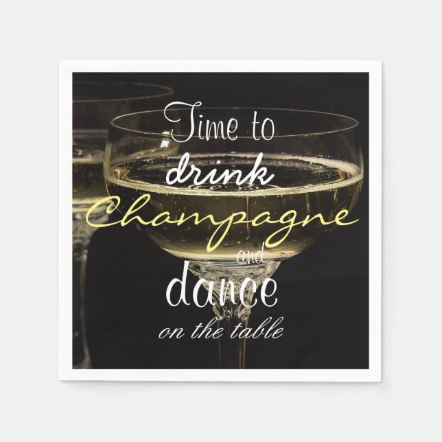 Zeit, Champagner zu trinken und auf dem Tisch zu t Serviette (Vorderseite)