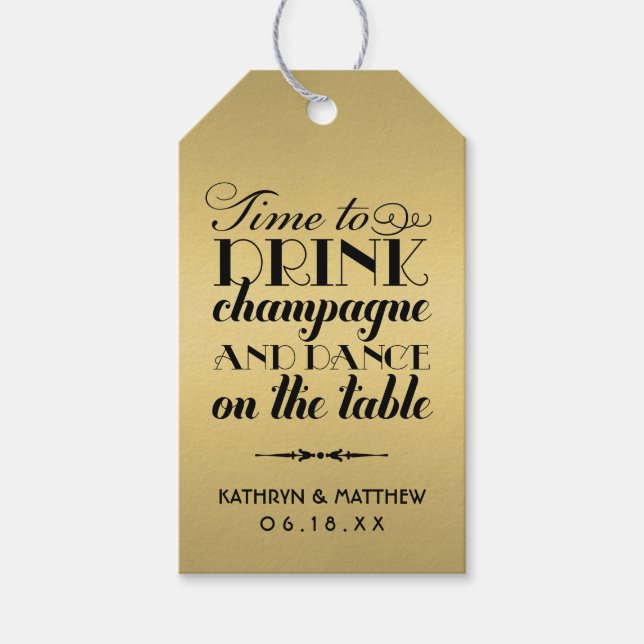 Zeit, Champagnerangebot Hochzeit Geschenkanhänger (Vorderseite)