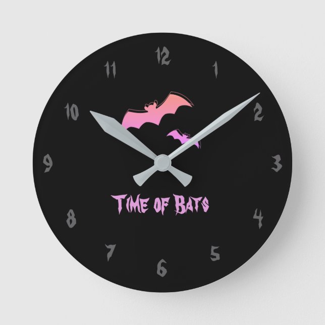 Zeit der Fledermäuse - Rosa und Lila Abstrakter Po Runde Wanduhr (Vorderseite)