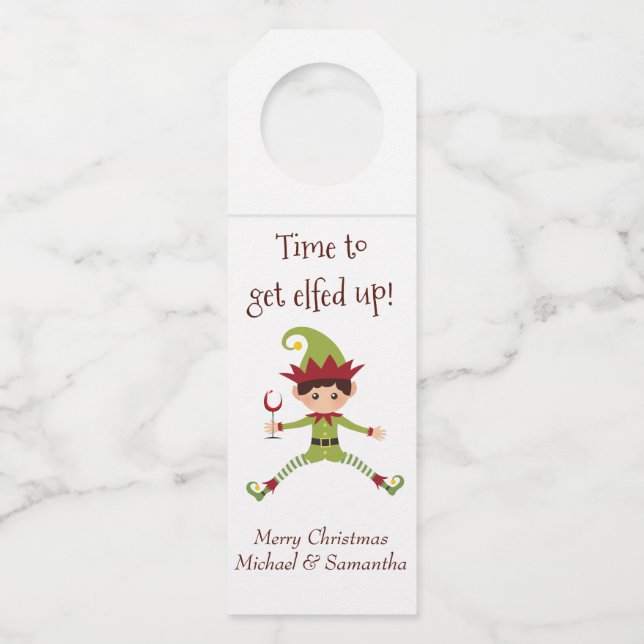 Zeit, Elf Funny Christamas zu überholen Flaschenanhänger (Vorderseite)