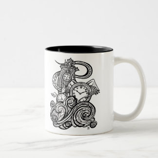 Zeit fliegt verwickelte Glockenturmillustration Zweifarbige Tasse
