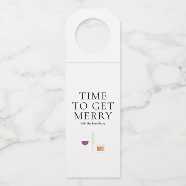 Zeit, frohe Weihnachtsflaschen zu bekommen Flaschenanhänger (Vorderseite)